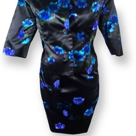 MATSUKO BLACK AND BLUE FLORAL DRESS SET SZ.0-2 EUC - Picture 7 of 9